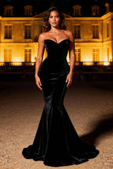Mermaid Strapless Velvet Maxi Black Tie Dress