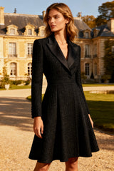 Black Peak Lapel A-Line Midi Work Dress