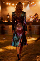 Burgundy Peak Lapel Blazer Dress With Sequins