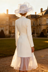 White Peak Lapel Long Sleeve Work Dress