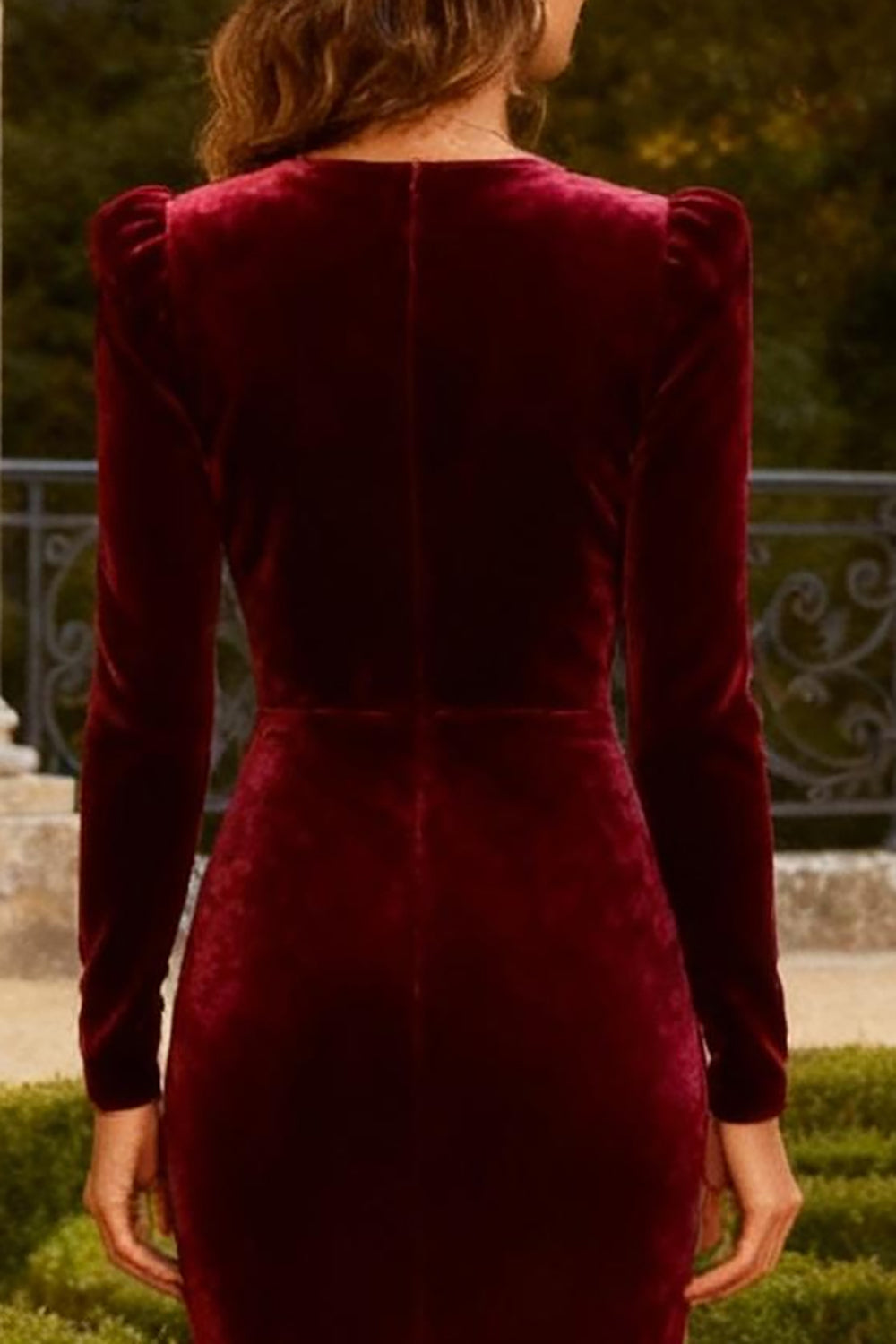 Burgundy Velvet Mermaid Long Sleeve Maxi Formal Dress