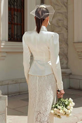 2 Piece Ivory Lace Midi Rehearsal Dinner Dress