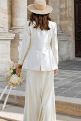 Simple Ivory Satin 2 Piece Sheath Rehearsal Dinner Dress With Jacket