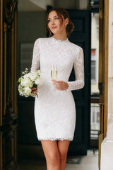 Lace Ivory Bodycon Long Sleeve Bridal Shower Dress