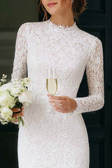 Lace Ivory Bodycon Long Sleeve Bridal Shower Dress