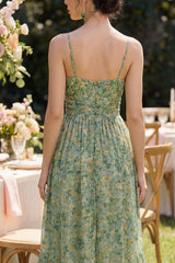 High Low Pleated Dusty Green Printed A Line Wedding Guest Dress