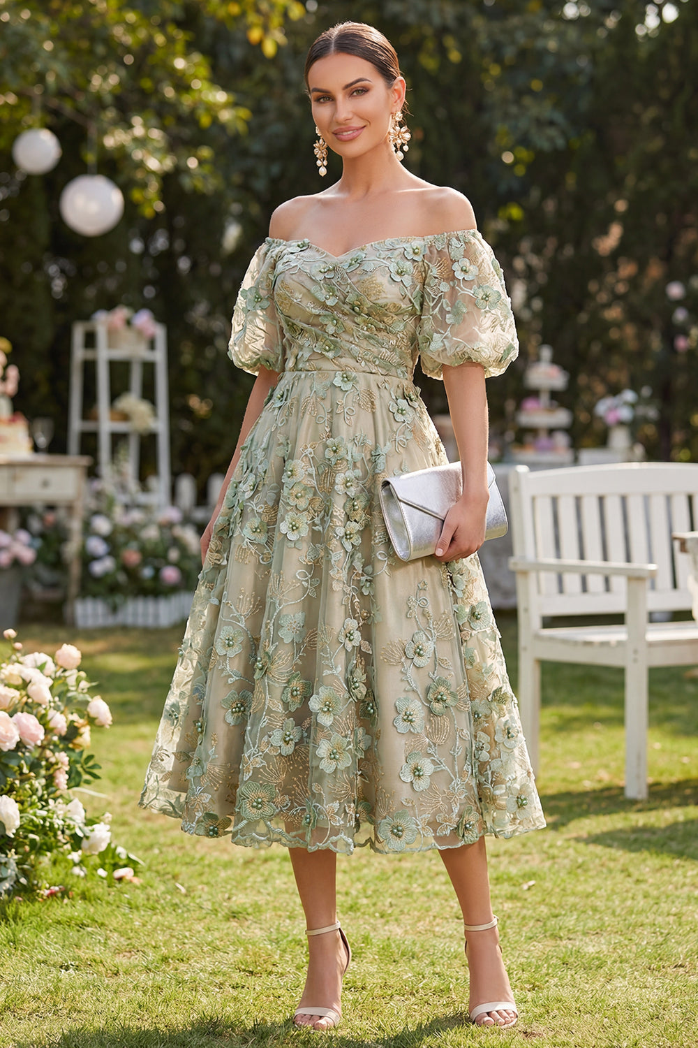 Off the Shoulder Floral A Line Blue Ruched Wedding Guest Dress