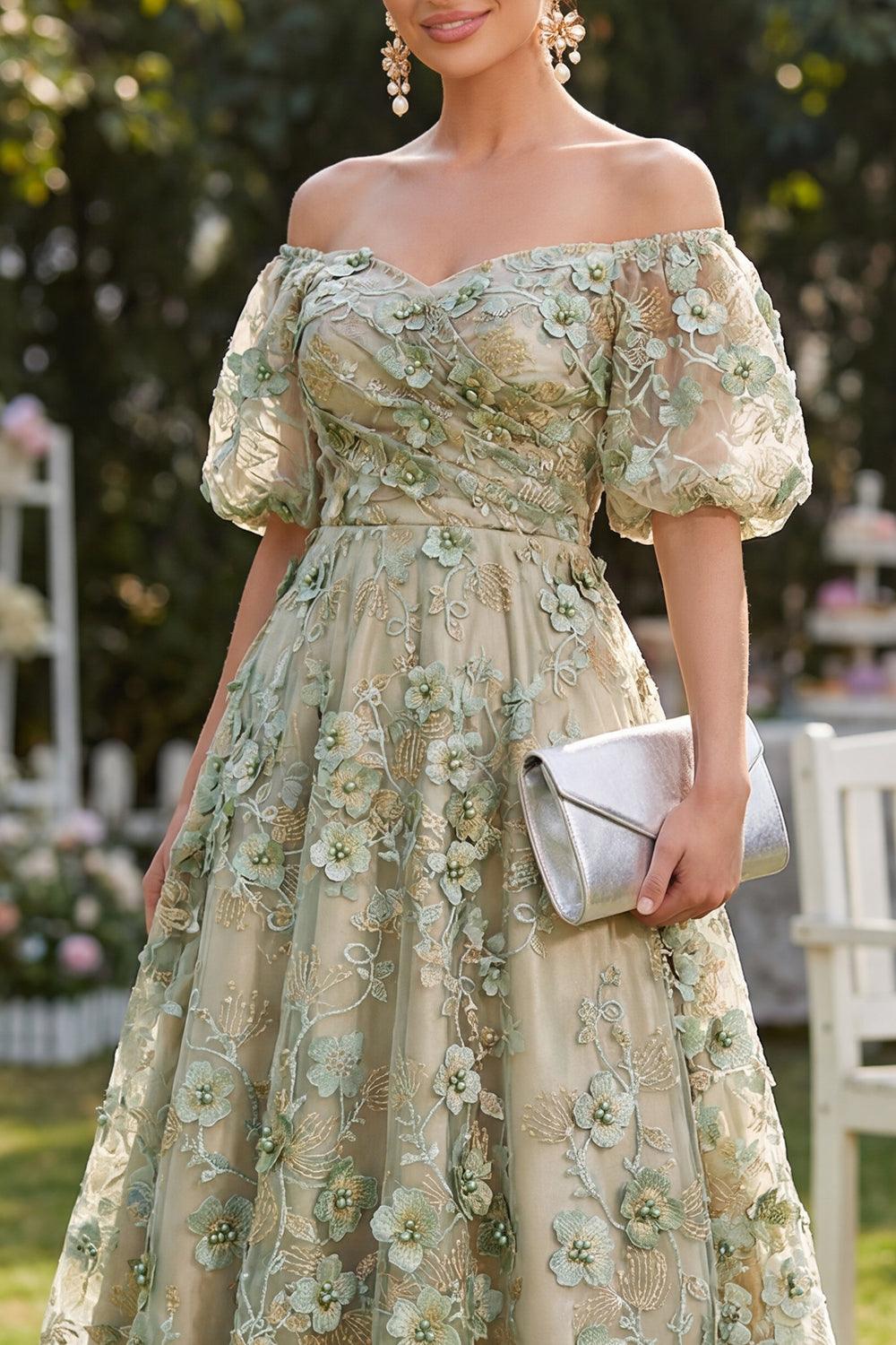 Off the Shoulder Floral A Line Blue Ruched Wedding Guest Dress
