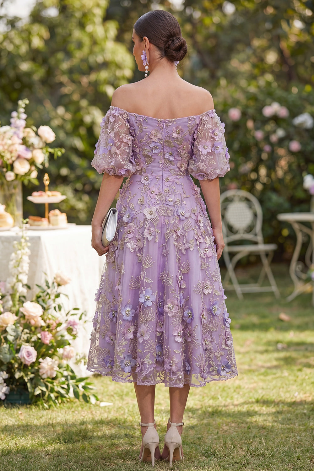 Off the Shoulder Floral A Line Blue Ruched Wedding Guest Dress