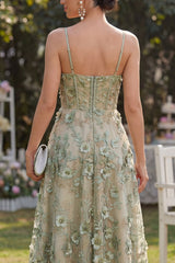 Corset High Low Dusty Green Floral A Line Wedding Guest Dress