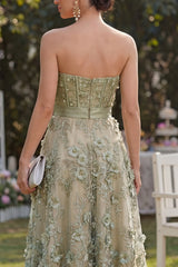 High Low Strapless Corset Dusty Green Floral A Line Wedding Guest Dress