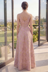 Floral Blush A Line Ruched Brocade Wedding Guest Dress
