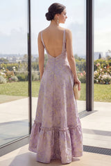 High Low Floral Ruffled Dusty Lilac A Line Wedding Guest Dress