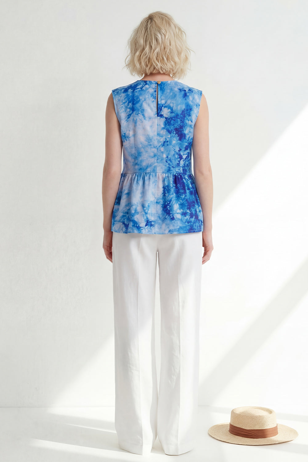 Pink 2 Piece Printed Sleeveless Women's Linen Suits