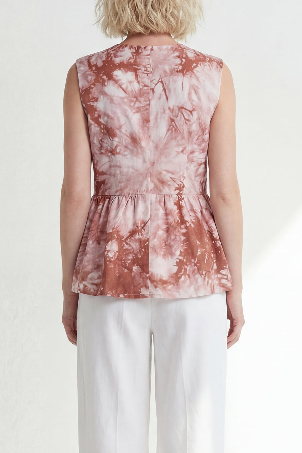 Pink 2 Piece Printed Sleeveless Women's Linen Suits