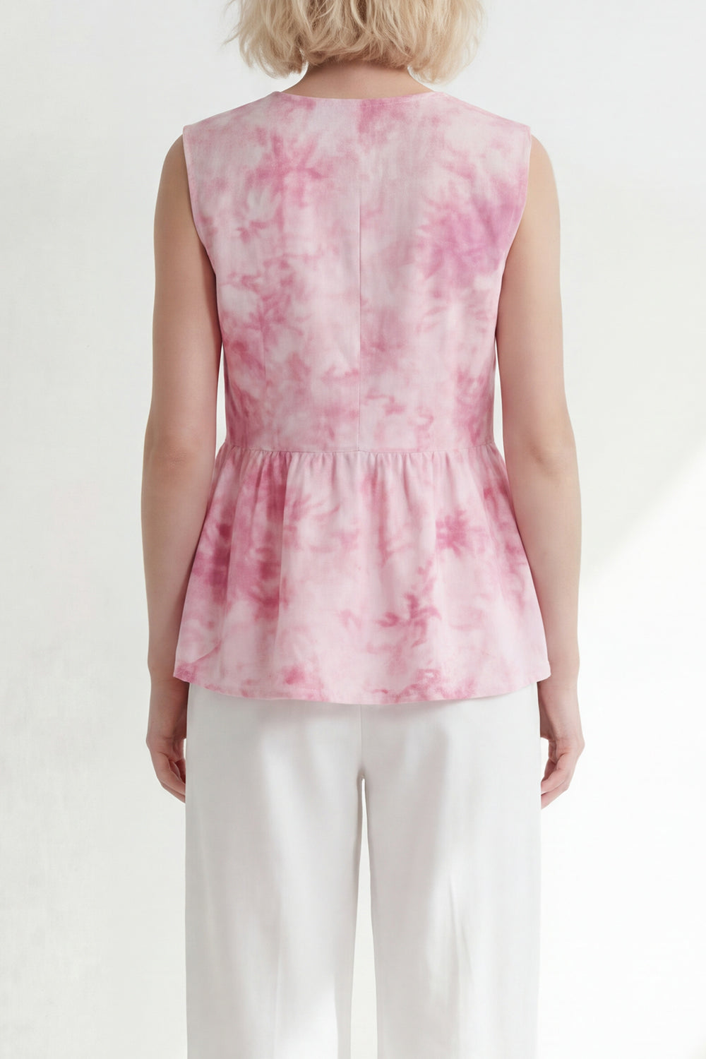 Pink 2 Piece Printed Sleeveless Women's Linen Suits