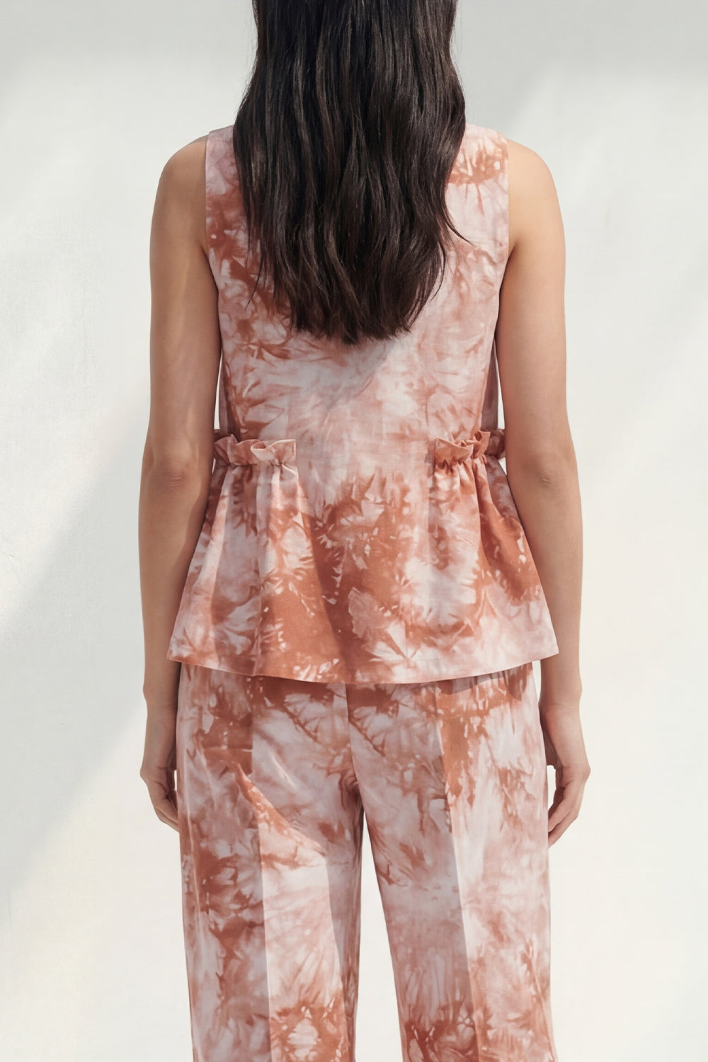 2 Piece Blue Bateau Neck Printed Women's Linen Suits