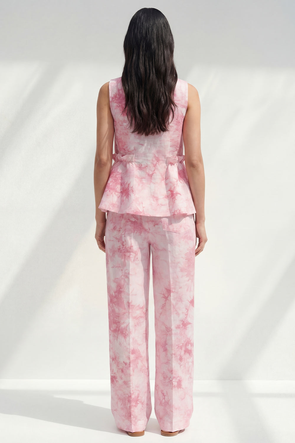 2 Piece Blue Bateau Neck Printed Women's Linen Suits