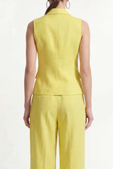 Peaked Lapel Yellow 2 Piece Sleeveless Women's Linen Suits