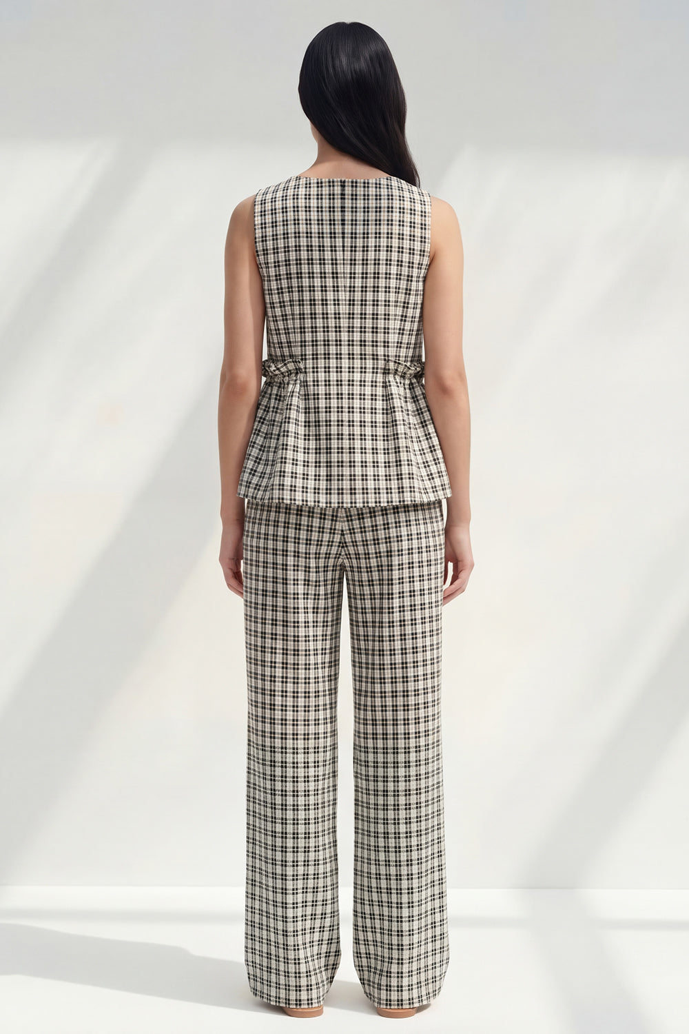Plaid BLack White Grid 2 Piece Women's Linen Suits