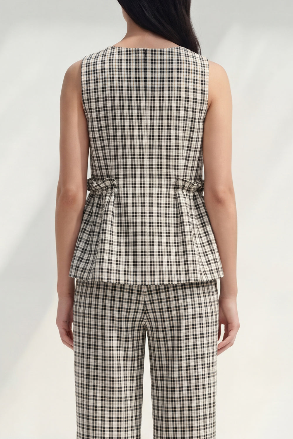 Plaid BLack White Grid 2 Piece Women's Linen Suits