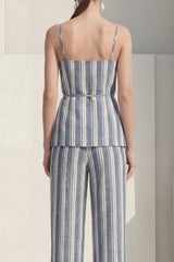 Stripe Dusty Blue 2 Piece Women's Linen Suits with Sash