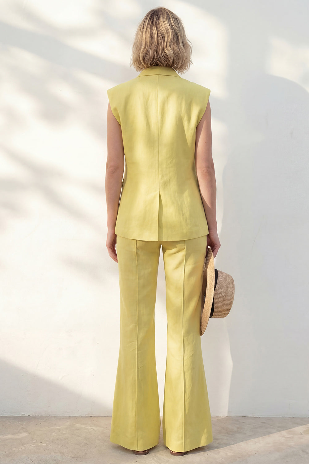 Shawl Lapel Yellow 2 Piece Women's Linen Suits