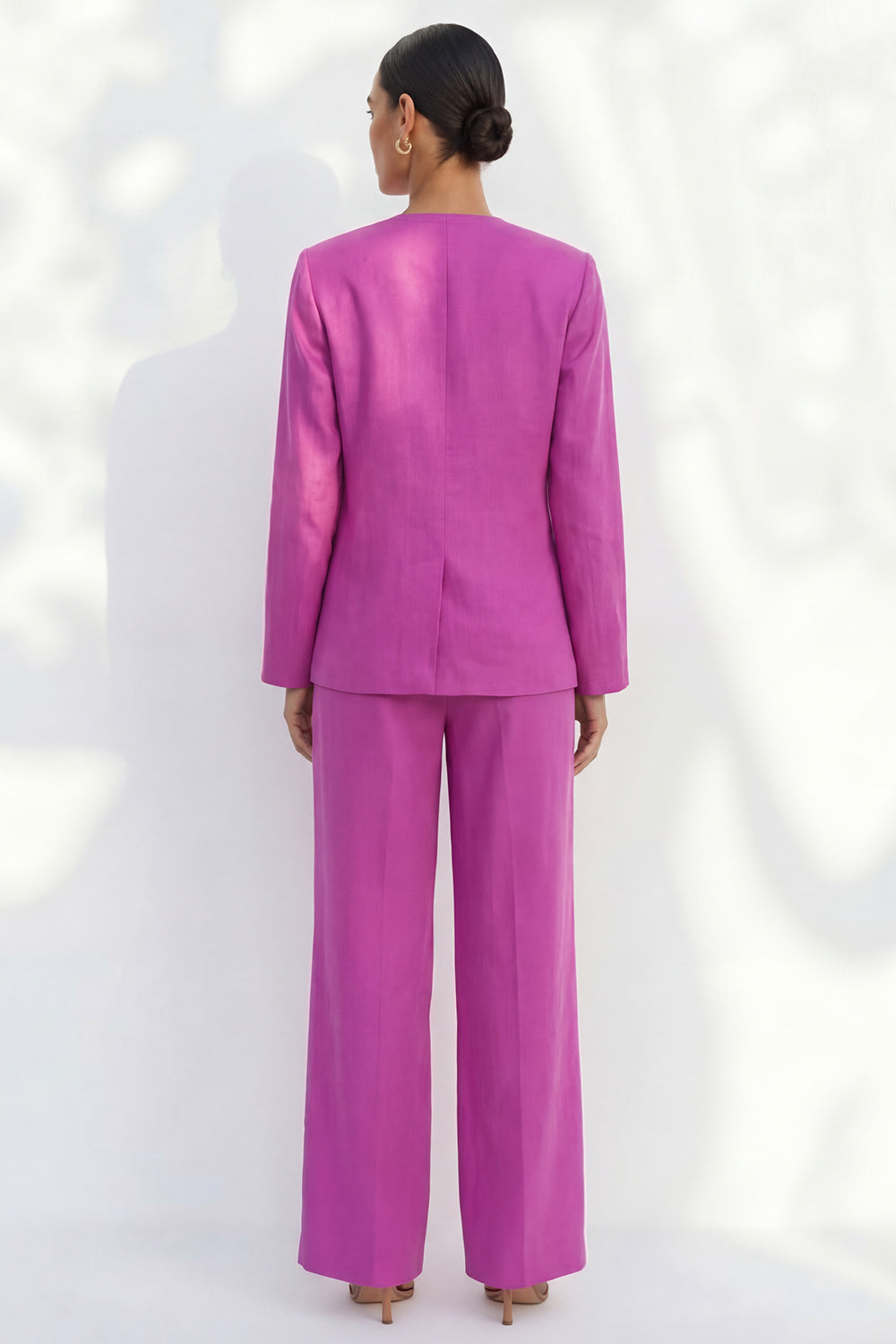 Long Sleeve Fuchsia 2 Piece Women's Linen Suits