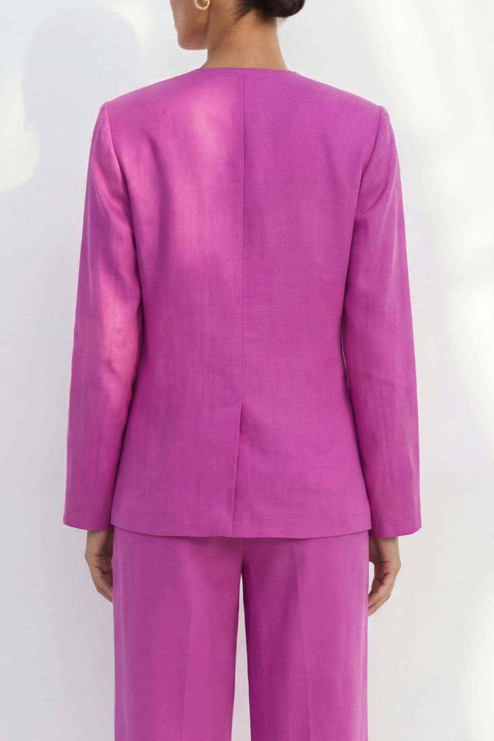 Long Sleeve Fuchsia 2 Piece Women's Linen Suits