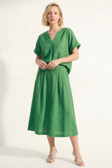 Green 2 Piece Short Sleeve A Line Midi Work Dress