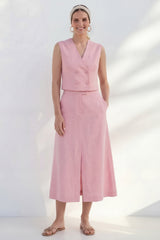 Pink 2 Piece A Line Midi Work Dress with Slit