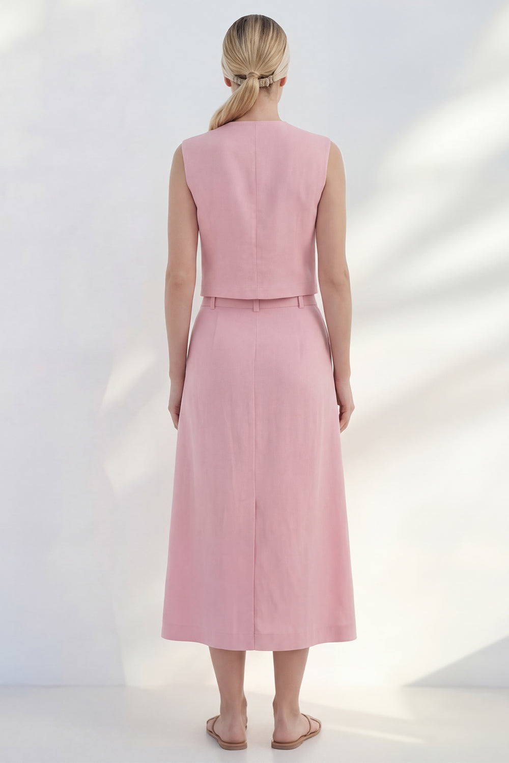 Pink 2 Piece A Line Midi Work Dress with Slit