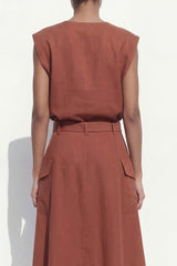 Caramel 2 Piece A Line Midi Work Dress with Belt