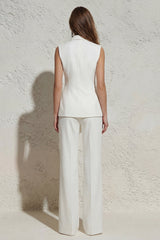 Notched Lapel White Sleeveless Women Suits with Sash