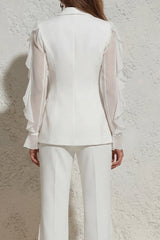 Ruffled Notched Lapel 2 Piece White Women Suits with Pockets