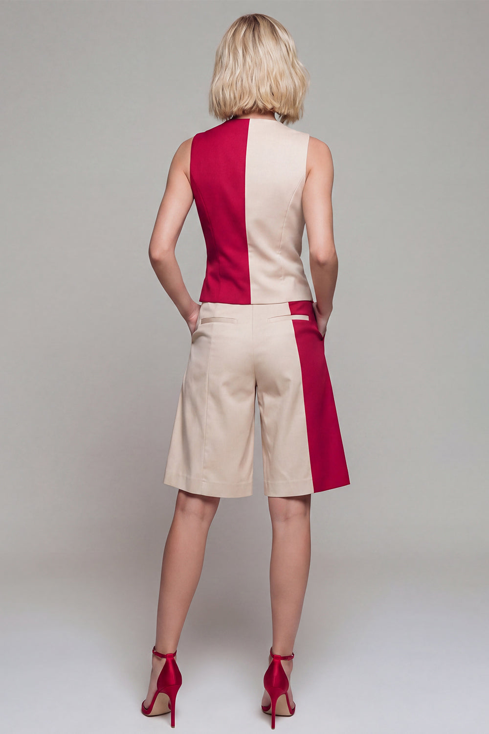 ColorBlock Single Breasted Light Khaki 2 Piece Women Suits