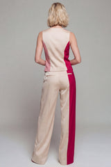 Single Breasted 2 Piece ColorBlock Light Khaki Women Suits