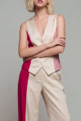 Single Breasted 2 Piece ColorBlock Light Khaki Women Suits