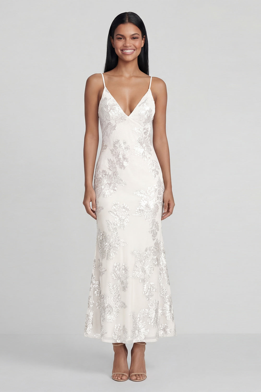Mermaid Sequin Appliqued Sage Green Wedding Guest Dress