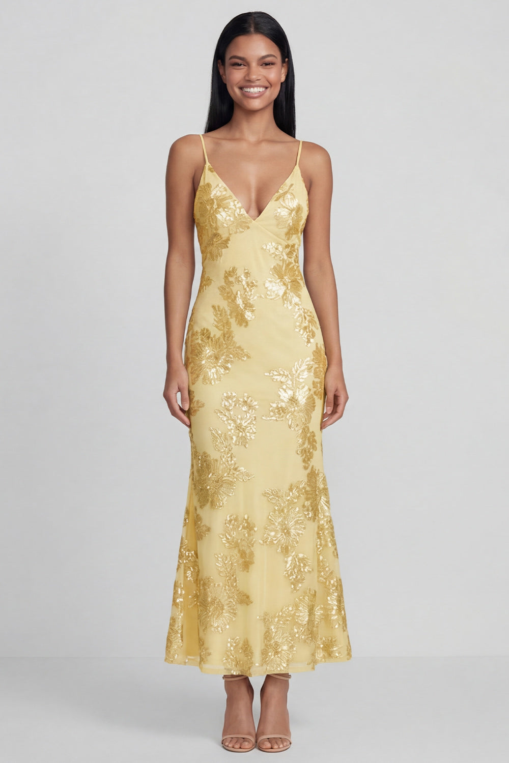 Mermaid Sequin Appliqued Sage Green Wedding Guest Dress