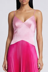 ColorBlock Pink and Fuchsia A Line Pleated Maxi Formal Dress