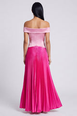 Off the Shoulder Pink and Fuchsia ColorBlock A Line Formal Dress