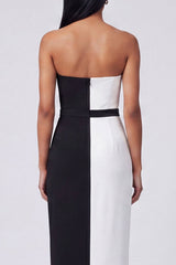 Strapless Black and White ColorBlock Bodycon Formal Dress