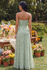Dusty Sage Strapless Cut Out A Line Ruched Wedding Guest Dress