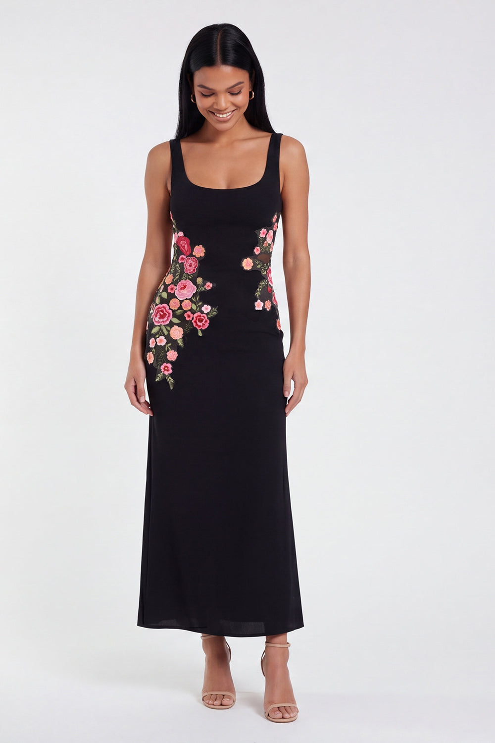 Black Floral Mermaid Maxi Wedding Guest Dress