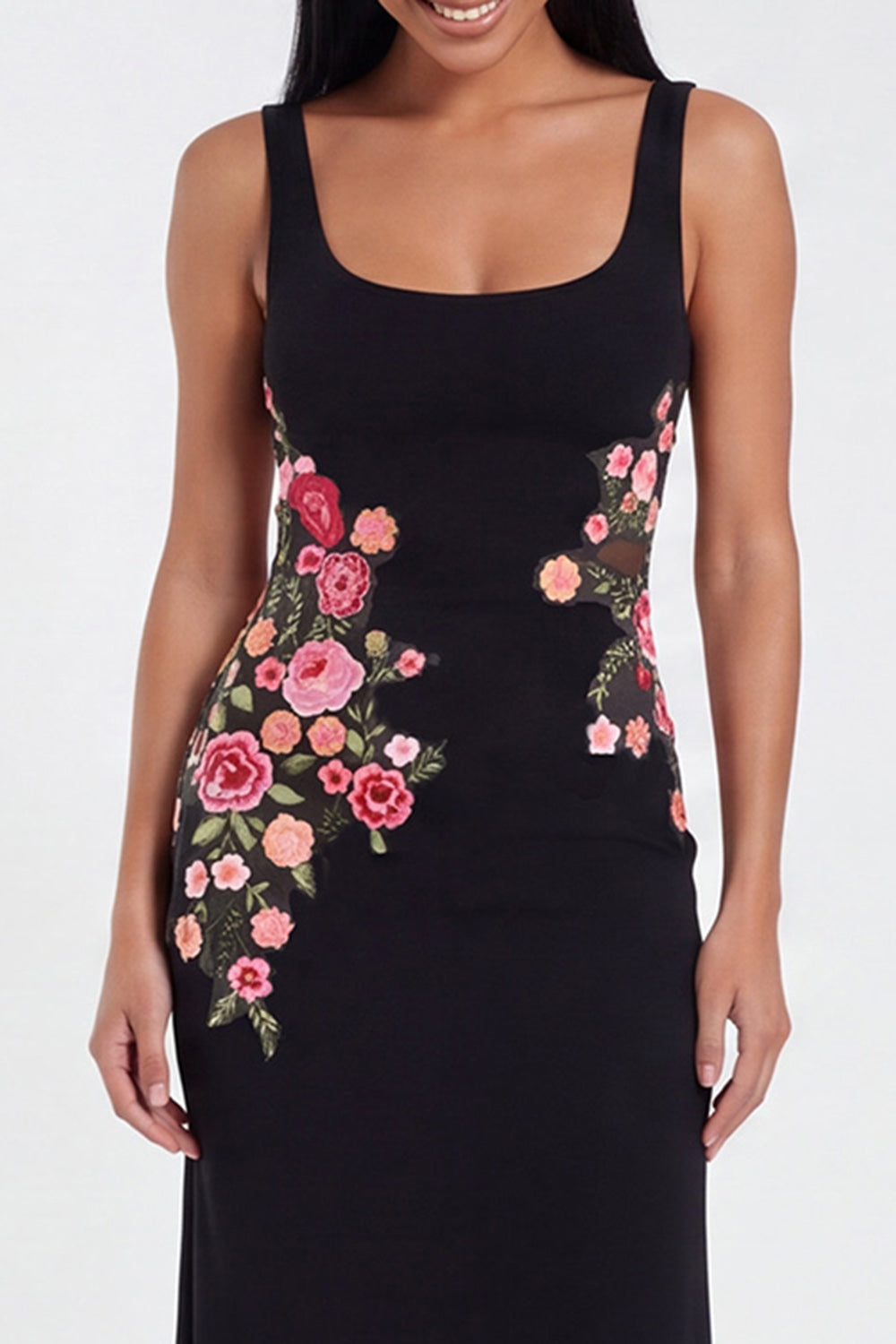 Black Floral Mermaid Maxi Wedding Guest Dress