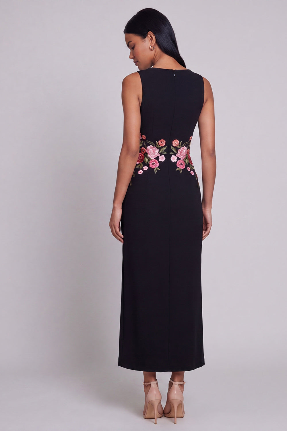 Black Floral Round Neck Maxi Wedding Guest Dress