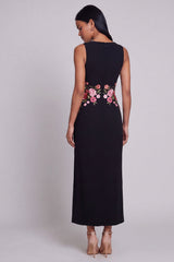 Black Floral Round Neck Maxi Wedding Guest Dress