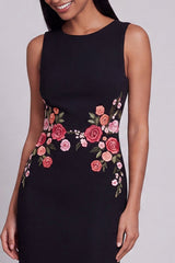 Black Floral Round Neck Maxi Wedding Guest Dress