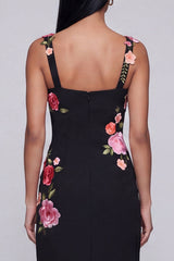Floral Black Sheath Maxi Wedding Guest Dress with Slit